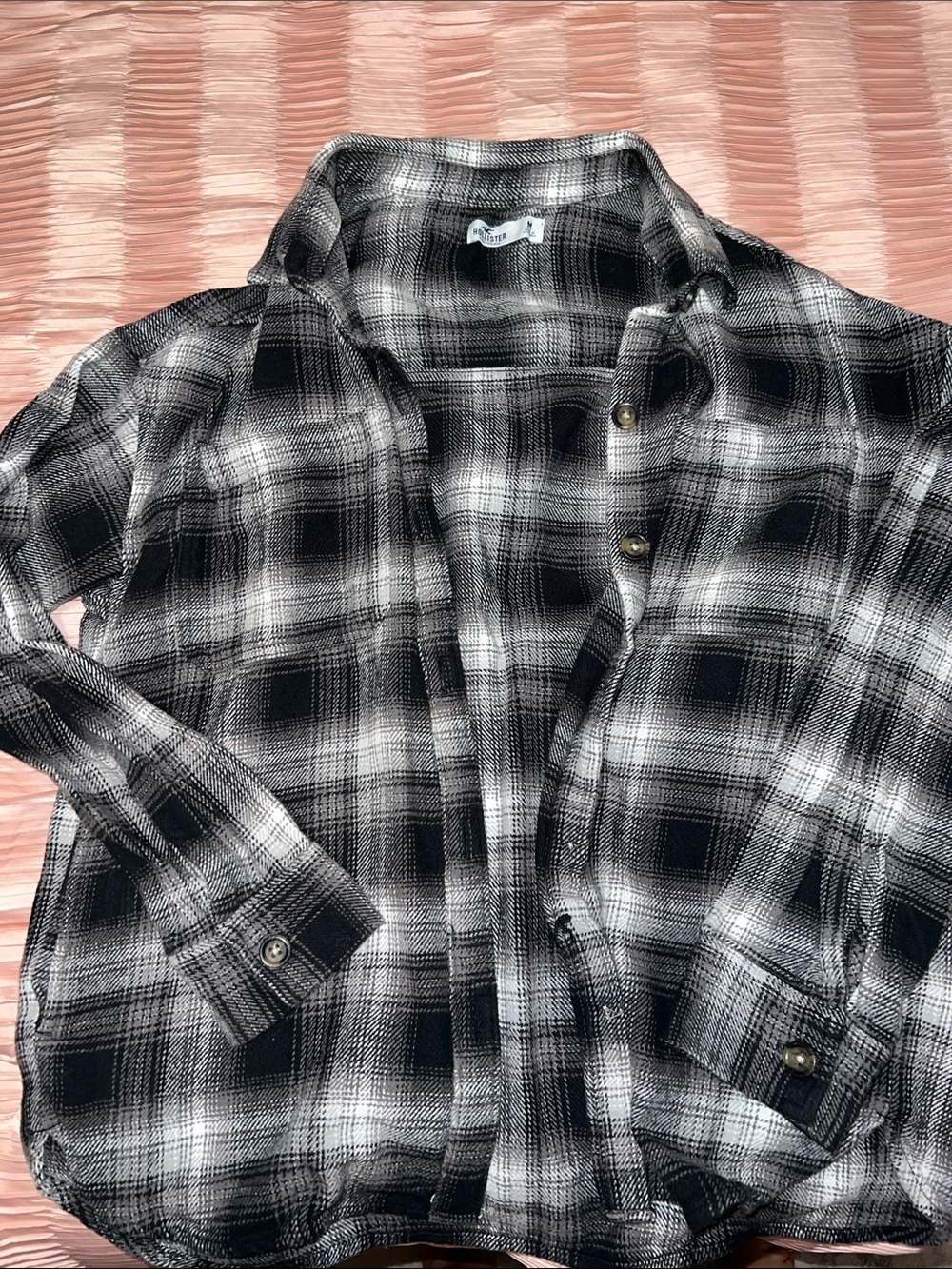 Hollister Black & White Plaid Lightweight Button-Down Shirt